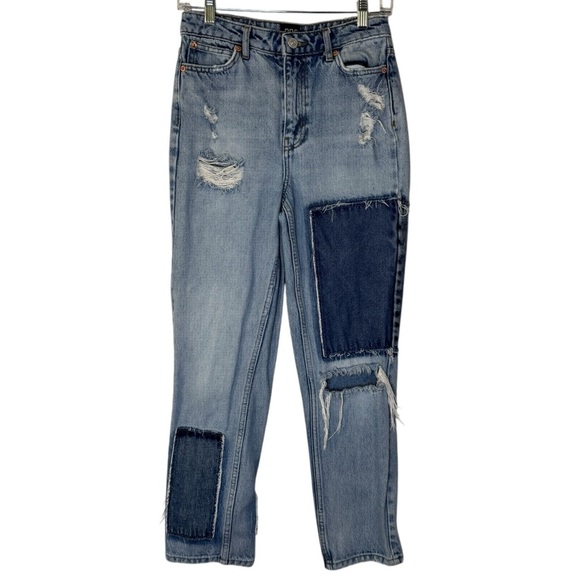 Urban Outfitters BDG Slim Straight Distressed Patchwork Denim Jeans Womens 26 - Picture 1 of 11